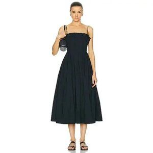 STAUD Womens Black Bella Pleated Bodice Fit&Flare Midi Dress  4